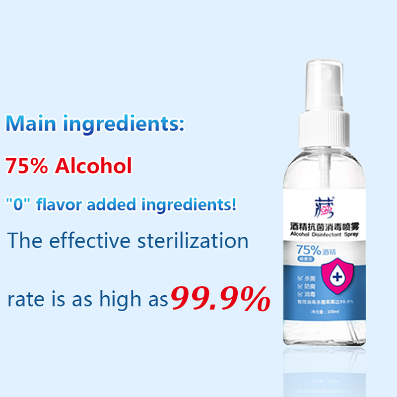 Private Label 100ml 75% portable waterless hand sanitizers Antibacterial disinfectant alcohol spray
